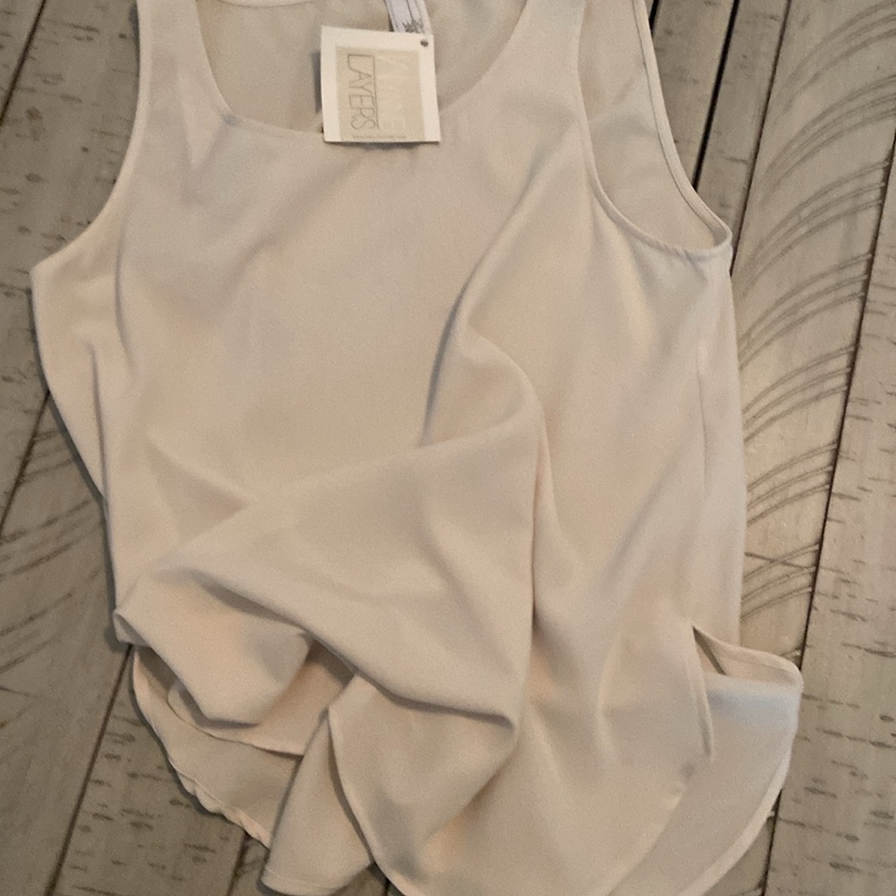 MarlaWynne Wynne Layers Crepe Georgette Shirttail Tank Top Canvas Ivory M New - Picture 13 of 13